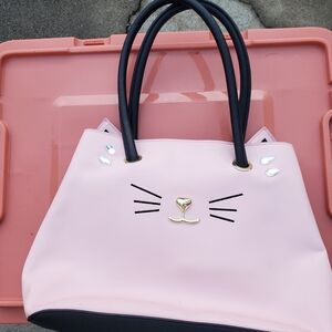 Adorable Pink Cat Face Tote with Black Accents